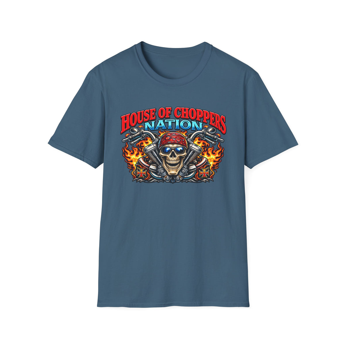 House of Choppers Nation T-Shirt — Skull & Flames Biker Tee