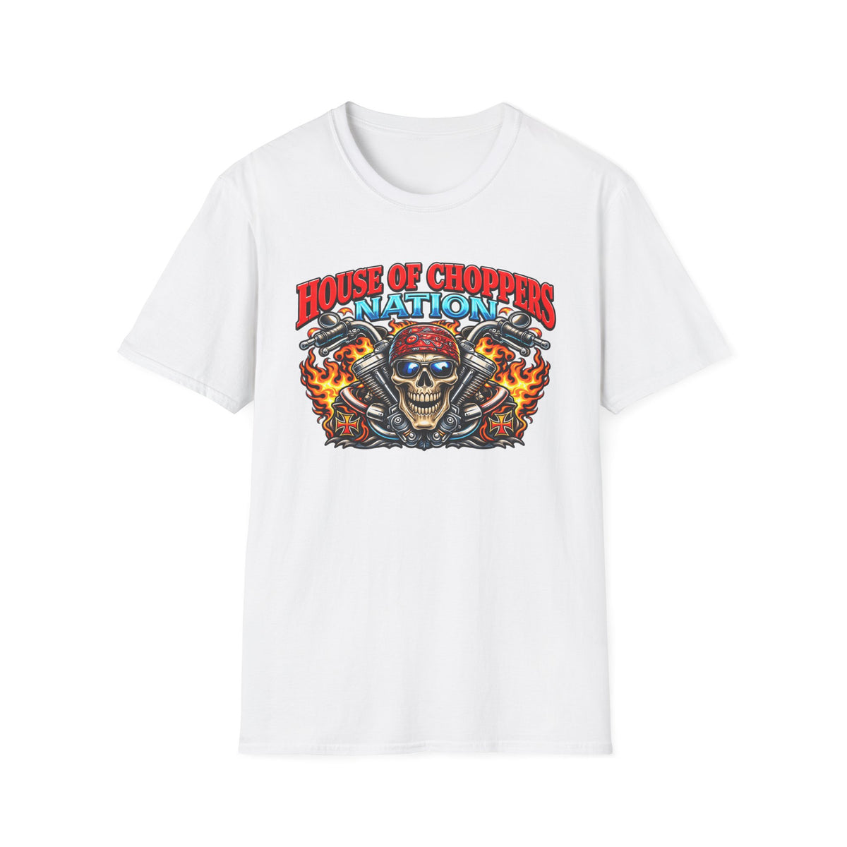 House of Choppers Nation T-Shirt — Skull & Flames Biker Tee