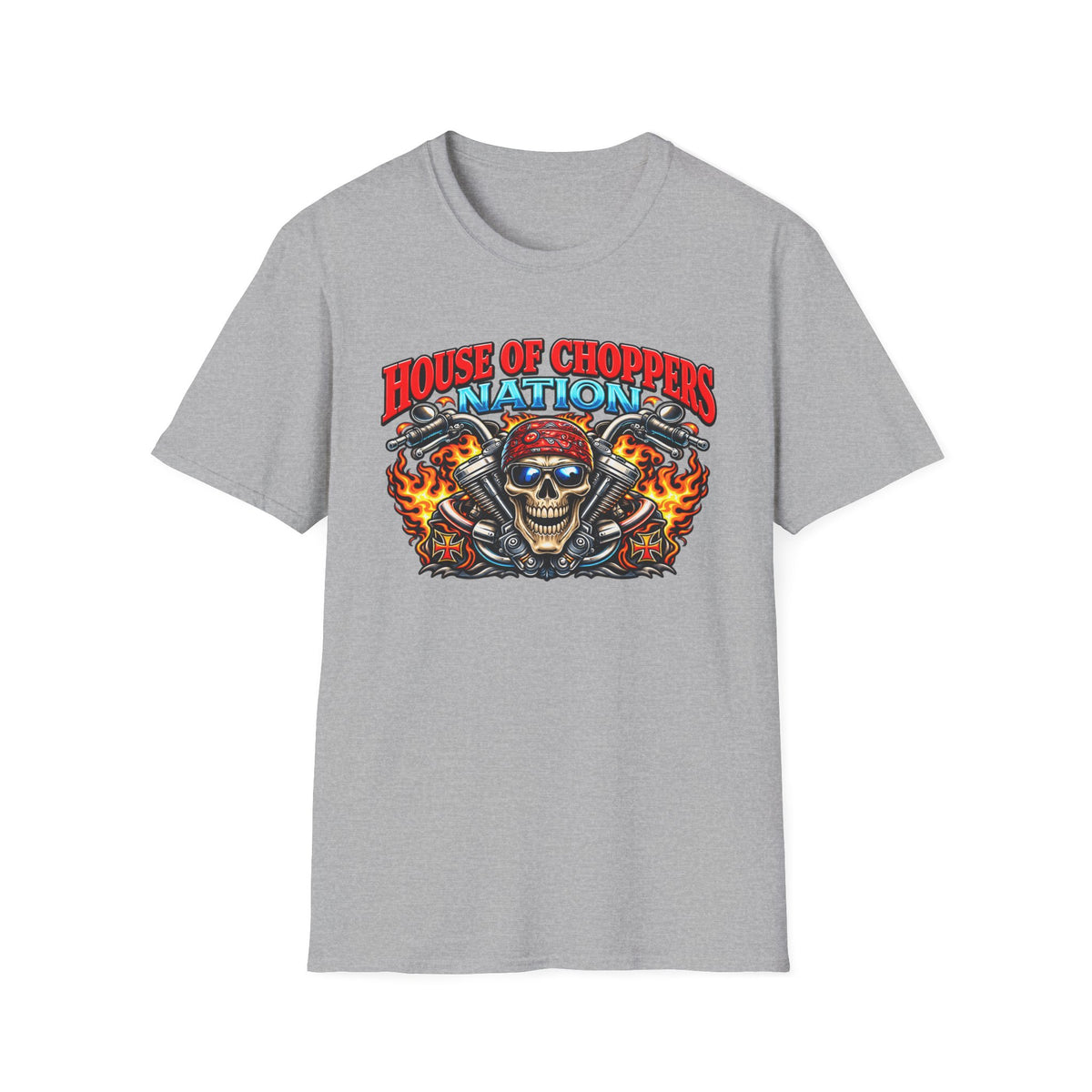 House of Choppers Nation T-Shirt — Skull & Flames Biker Tee