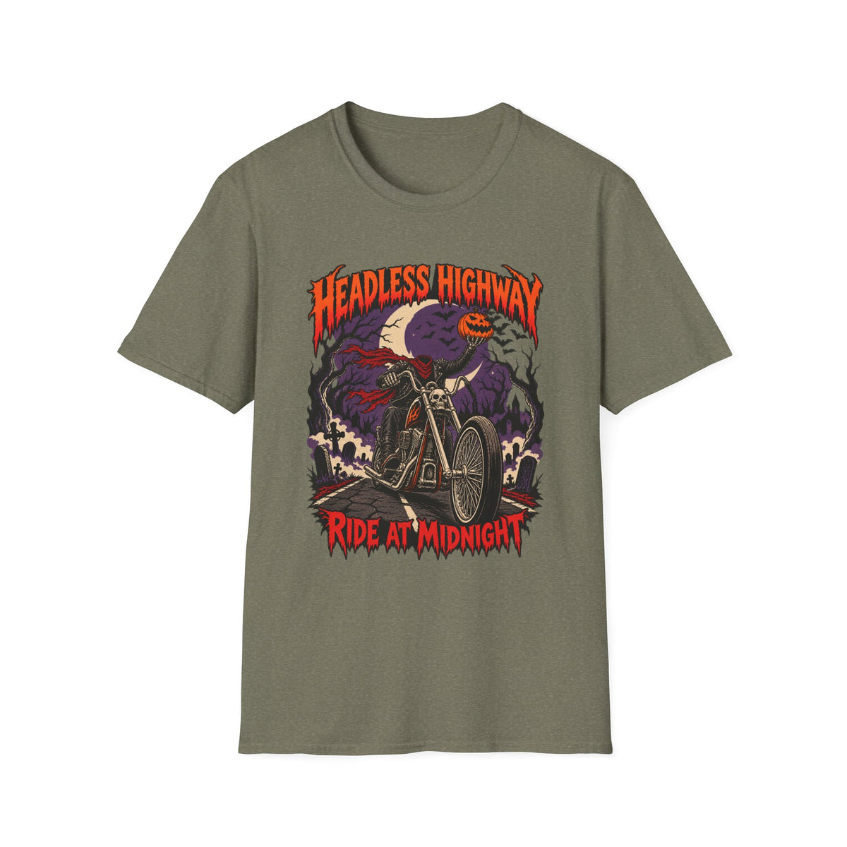 Headless Highway 'Ride at Midnight' Motorcycle Halloween T-Shirt