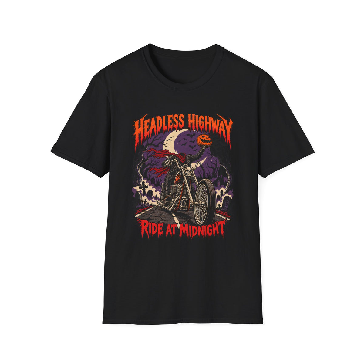 Headless Highway 'Ride at Midnight' Motorcycle Halloween T-Shirt