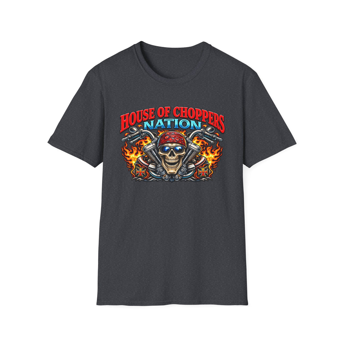 House of Choppers Nation T-Shirt — Skull & Flames Biker Tee