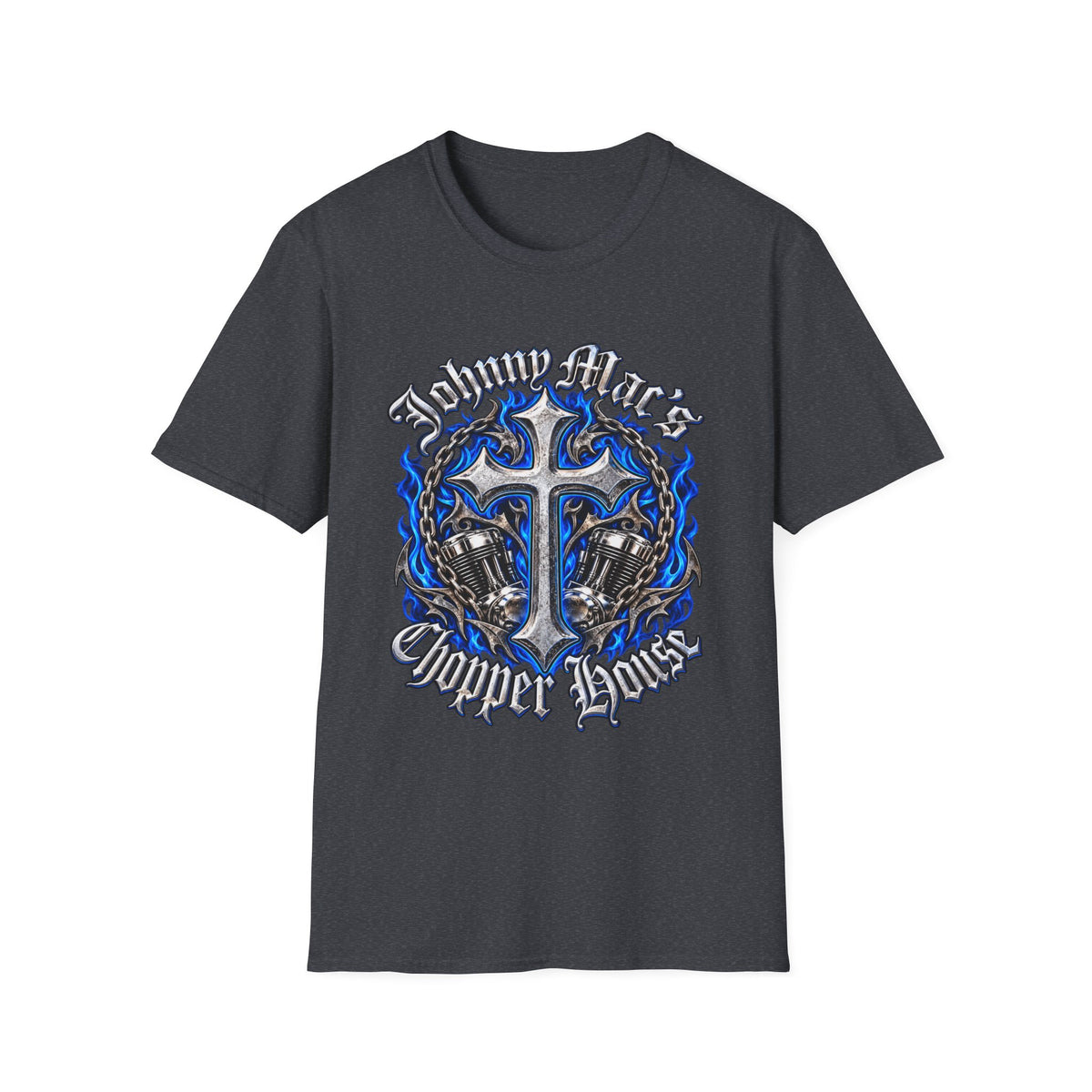 Power Cross T-Shirt — Blue Flame Cross Graphic Tee